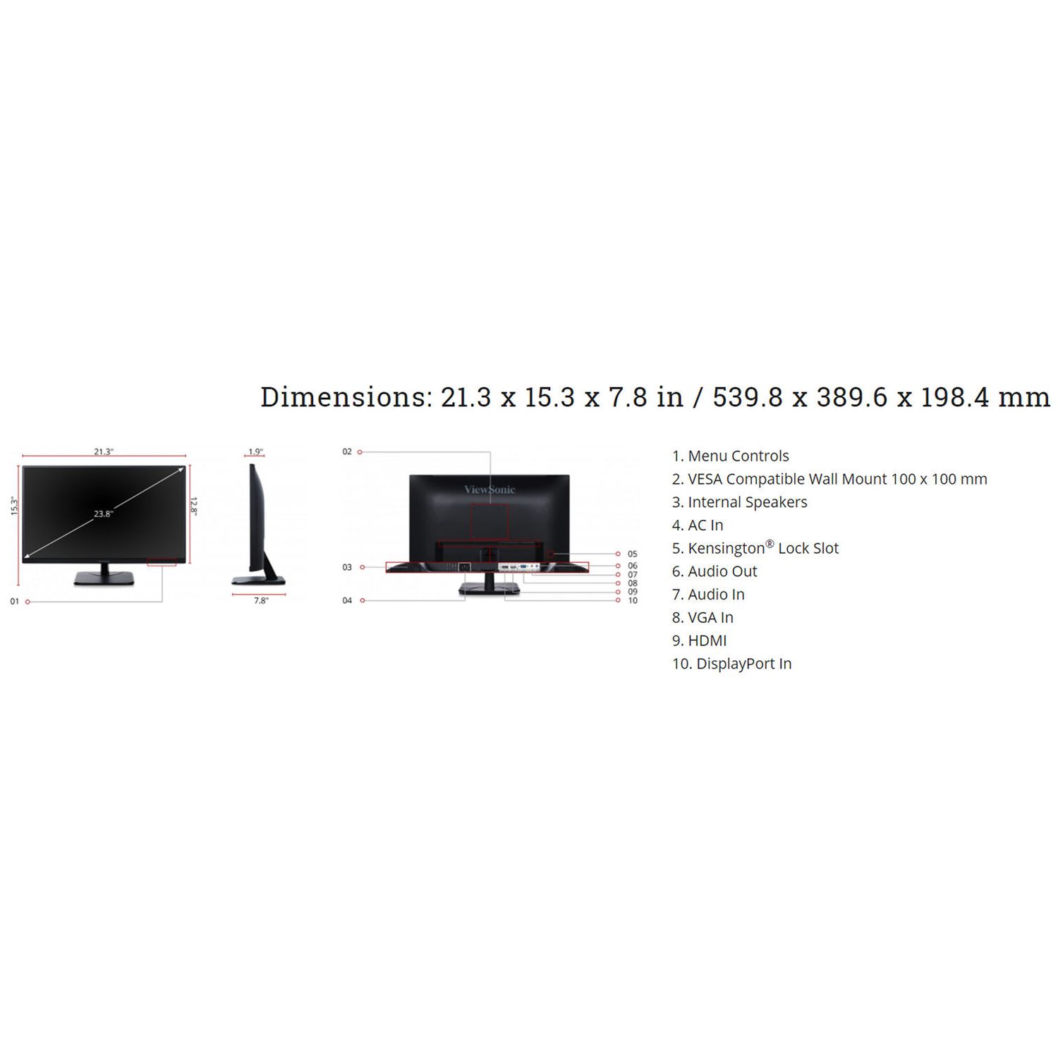 ViewSonic VA2456-MHD 24 Inch IPS 1080p Monitor | PC-Canada